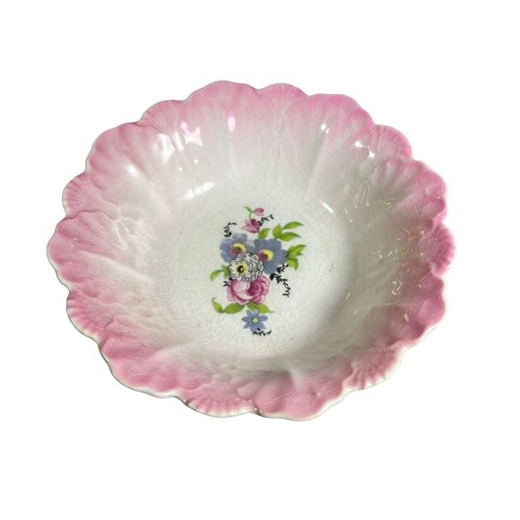 ANTIQUE 6" Pink Rose Embossed Porcelain China Bowl - Picture 1 of 12